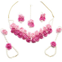 ZENEME Jewellery Set for Women Floret Gota Patti Necklace, Earrings, Bracelet & Maang Tika for Women & Girls (Mehandi/Haldi)