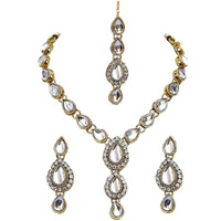 Lucky Jewellery White Gold Plated Kundan Jewellery Set for Women (MSK-1-LINE-W)