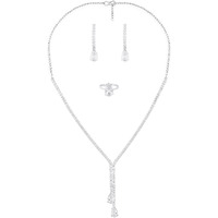 ZAVERI PEARLS Silver Tone Cubic Zirconia Designer Brass Party Lariat Contemparory Necklace Earring & Ring Set For Women-ZPFK16718