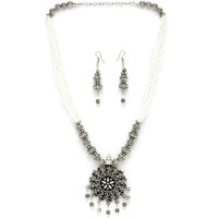 Sukkhi Ethnic Oxidised Silver Plated Floral Stylish Beads Long Necklace Set And Earring | Jewellery Set For Women (NS105588)