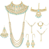 I Jewels Traditional Ethnic Indian Kundan Dulhan Bridal Jewellery Set for Women (Turquoise)