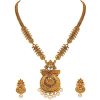 Shining Diva Fashion Latest Long Design Necklace Set for Women Wedding Traditional Gold Plated Jewellery Set for Women (Golden) (10471s)