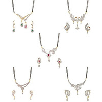 ZENEME White American Diamond Combo Of 4 Mangalsutra With Earrings Set For Women (Design-9)