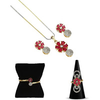 YouBella Jewellery Set for Women Combo of Necklace Set with Earrings, Bracelet and Ring for Girls and Women (Red)