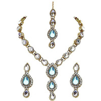 Lucky Jewellery 1-Line Ferozi Colour Kundan Set (MSK-1-LINE-F)