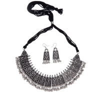 Shining Diva Fashion Latest Stylish Traditional Oxidised Silver Necklace Jewellery Set for Women (13122s)