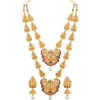 Shining Diva Fashion Latest Combo Design Temple Necklace Set for Women Traditional Gold Plated Jewellery Set for Women (Multicolor) (10642s)