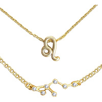 Peora Womens Leo Horoscope Zodiac Sign Pendant Necklace and Bracelet Combo Set (Gold)