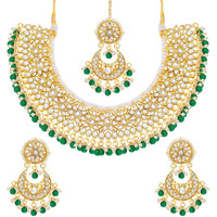 Peora Gold Plated Kundan Choker Necklace Earrings with Maang Tikka Jewellery Set for Women