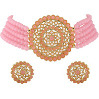 Shining Diva Fashion Latest Choker Design Traditional Stylish Fancy Pearl Necklace Jewellery Set for Women (13293s), Pink