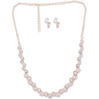 ZAVERI PEARLS Rose Gold Dazzling Cubic Zirconia Necklace & Earring Set For Women-ZPFK15248