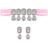 I Jewels 18K Rhodium Plated Traditional Crystal Stone Studded Pearl Choker Necklace Jewellery Set with Earrings For Women/Girls (ML249ZPi)