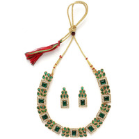 Sukkhi Sparkling Gold Plated Green AD Stone Collar Bone Necklace Set And Earring | Jewellery Set For Women (NS105664)