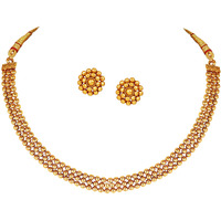 JFL - Jewellery for Less Traditional Ethnic One Gram Gold Plated Beaded Patta Necklace Set with Stud Earring for Women and Girls.,Valentine