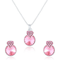Mahi with Swarovski Crystals Pink Heart Strawberry Rhodium Plated Pendant Set for Women NL1104089RPi