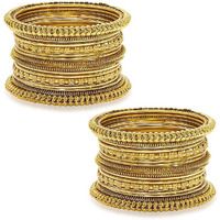 Peora Traditional Antique Look Oxidised Golden Bangle Set for Women Girls (Set of 2)