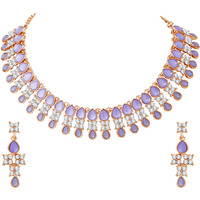 Atasi International Gold Plated Purple Cystals American Diamond Necklace Jewellery Set with Earrings for Women Suited for Party, Wedding, Engagement, Festive (PU5708)