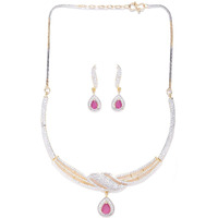 Priyaasi Pink Stone American Diamond Jewellery Set for Women | Fancy Necklace with Drop Earrings | Gold-Plated | Best Gifts for Women & Girls