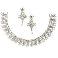 ZENEME Rhodium-Plated with Silver-Toned White American Diamond Studded Embellish Statement Jewellery Set (White)