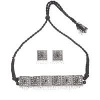 Shining Diva Fashion Latest Stylish Traditional Oxidised Silver Necklace Jewellery Set for Women (13143s)