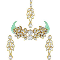 I Jewels 18K Gold Plated Traditional Stone Studded Pearl Choker Necklace Set For Women (ML285Min)