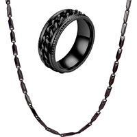 Fashion Frill Mens Jewellery Black Silver Chain For Men Stainless Steel Rice Chain Silver Chain For Men Boys With Ratable Ring Chain For Men Boys Valentine Gift For Boyfriend