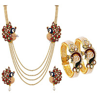 YouBella Jewellery Sets for Women Gold Plated Necklace Jewellery Set with Earrings and Bangles Combo for Girls/Women (Combo 2)