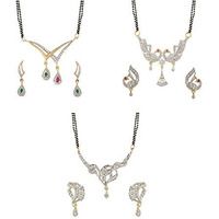 ZENEME Womens Pride Cubic Zirconia Gold Plated Mangalsutra Pendant With Chain Earrings Jewellery For Women Pack Of 3 (Design-7)