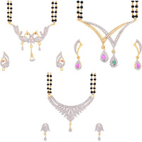 ZENEME Womens Pride Cubic Zirconia Gold Plated Mangalsutra Pendant With Chain Earrings Jewellery For Women Pack Of 3 (Design-10)