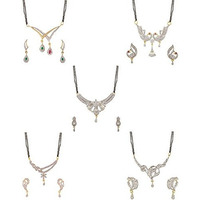 ZENEME White American Diamond Combo Of 4 Mangalsutra With Earrings Set For Women (Design-14)