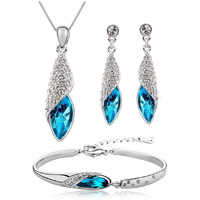 Shining Diva Fashion Blue Crystal Pendant Necklace Jewellery Set with Earrings and Bracelet for Girls and Women (cmb208)