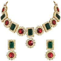 I Jewels 18K Gold Plated Traditional Stone Studded Necklace Jewellery Set For Women And Girls (IJ353MG)