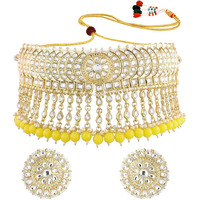 I Jewels Gold Plated Traditional Kundan & Pearl Studded Bridal Choker Necklace With Round Earrings Jewellery Set For Women (K7210Y)