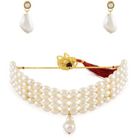 ZAVERI PEARLS Gold Tone Ethnic Pearls Choker Necklace & Earring Set For Women-ZPFK11081