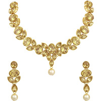 Peora Ethnic Gold Plated Crystal Studded Choker Necklace Earring Set Stylish Jewellery For Women & Girls