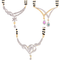 ZENEME Womens Pride Cubic Zirconia Gold Plated Mangalsutra Pendant With Chain Earrings Jewellery For Women Pack Of 3 (Design-2)