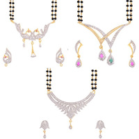 ZENEME Womens Pride Cubic Zirconia Gold Plated Mangalsutra Pendant With Chain Earrings Jewellery For Women Pack Of 3 (Design-9)