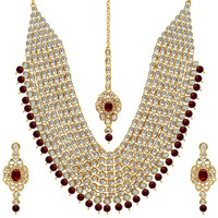 Shining Diva Fashion Latest Kundan Design Bridal Necklace Set for Women Wedding Traditional Gold Plated Jewellery Set for Women (Red) (10012s)