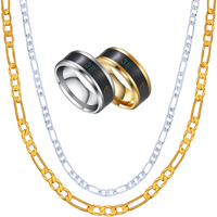 Fashion Frill Trending Silver Golden Chain With Temperature Ring For Men Boys Girls Pack of 4 (Chain & Ring Combo)