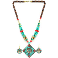 Shining Diva Fashion Latest Stylish Traditional Tibetan Pendant Necklace Oxidised Jewellery Set for Women (15551s)