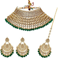 Shining Diva Fashion Latest Kundan Design Bridal Choker Necklace Set for Women Traditional Jewellery Set for Women (Green) (10556s)