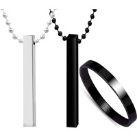 Fashion Frill Silver Chain For Men Bar Pendant Mens Jewellery Locket Pendant Stainless Steel Black Kada Bracelet For Men Boys Stylish Chains Jewellery Set Combo of 3