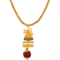 Mahi Brown Non-Precious Metal Lord Shiv/Mahakal Trishul and Damru Religious God Pendant with 20 Inch Chain for Men and Women_PS1101716G