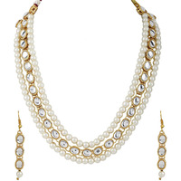 Shining Diva Fashion Latest Stylish Fancy Long Traditional Pearl Kundan Necklace Jewellery Set for Women (12695s), White, One