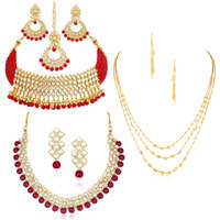 Sukkhi Sensational Pearl Gold Plated Kundan Set of 3 Necklace Combo for Women (SKR48722)