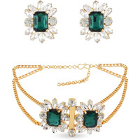 ZAVERI PEARLS Green & White Crystal Shine Stones Party Bling Contemporary Choker Necklace & Earring Set For Women-ZPFK10018
