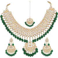 Shining Diva Jewelry Gold Plated Kundan Wear Traditional Necklace Set with Earrings for Women and Girls (Green)(9607s)