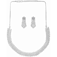 Priyaasi Elegant American Diamond Silver Jewellery Set for Girls (Plated) | Necklace and Drop Earrings Jewellery Set for Women | Fancy AD Collection