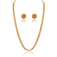 JFL - Jewellery for Less Traditional Ethnic Yellow One g 2 Layer Gold Plated Beaded Chain Long Necklace Set with Stud Earring for Women (30 Inch),Valentine