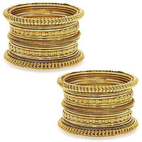 Peora Traditional Antique Look Oxidised Golden Bangle Set for Women Girls (Set of 2)